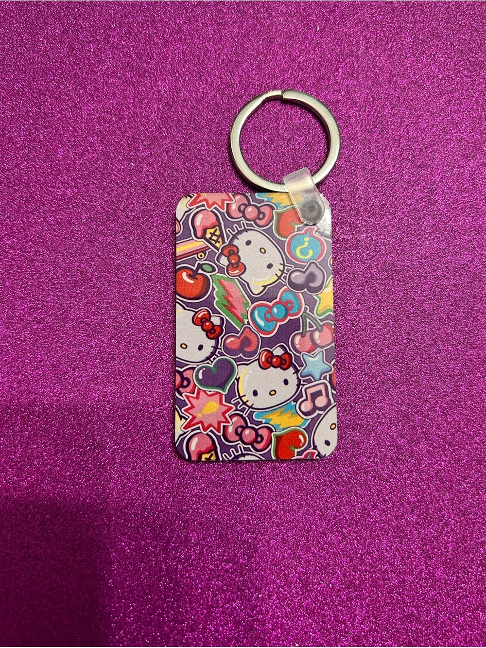 Hello Kitty Purple Multicolor Pattern Keyring - Picture 2 of 2